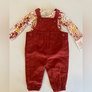 Carter's Red Corduroy Overalls & Floral Onesie NWT 3M